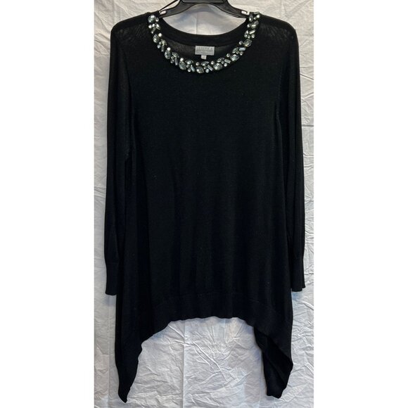 Joseph A. Womens Asymmetric Hem Black Sweater With Gem Neckline 2X - Picture 1 of 4